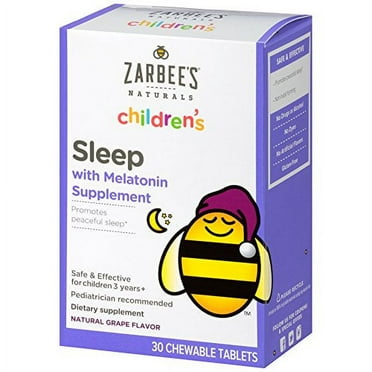 3 Pack Zarbee's Children's Sleep Melatonin Grape Flavor 30 Chewable Tablets Each