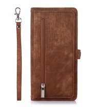Dteck Zipper Wallet Case for Samsung Galaxy A32 5G PU Leather Crossbody Shoulder Strap Purse Case with Card Slots Kickstand Magnetic Protective Case For Samsung Galaxy A32 5G,Brown