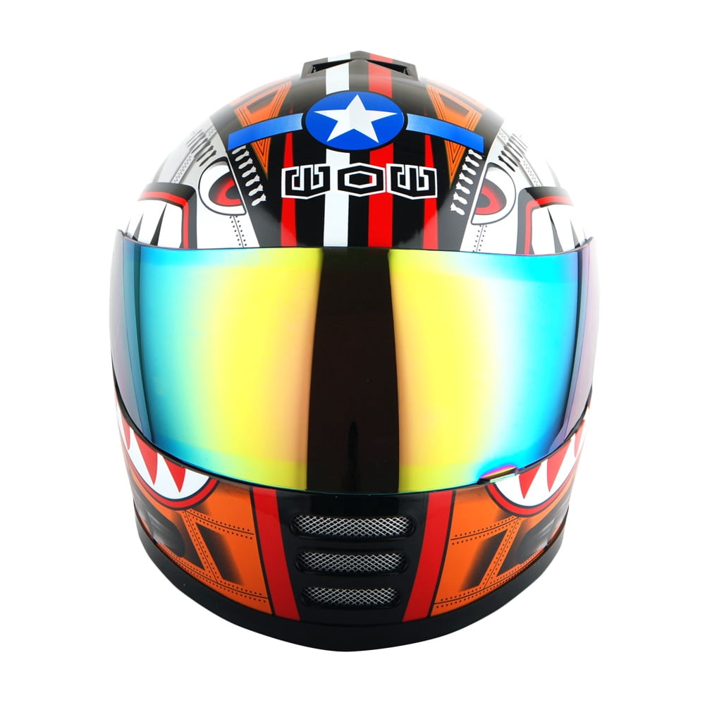 1Storm Youth Kids Motorcycle Full Face Helmet B15 Street Bike BMX MX Shark Orange + MG Youth Glove Bundle