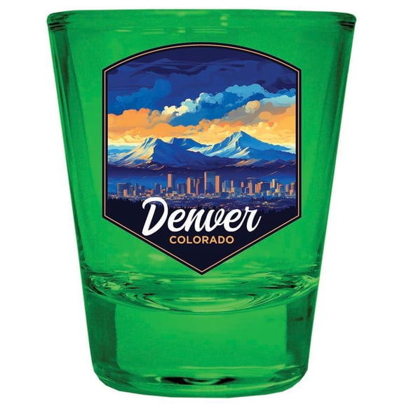 Denver Colorado Design A Souvenir Full Color 2 oz Round Shot Glass Green