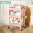 thumbnail image 3 of 3 Tier Rolling Utility Cart - Metal White Cart Organizer with Wheels, Storage Cart with DIY Dual Pegboards, Removable Baskets Hooks, 3 of 17