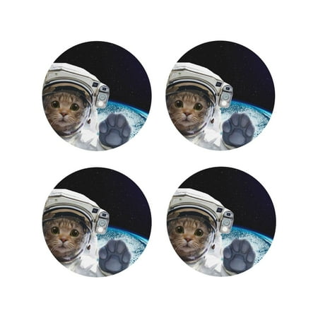 

Tideii Cat Astronaut for Leather Coasters 4 Pieces Anti-fouling and Anti-scalding Decorative Coasters Suitable for Restaurants Kitchens Coffee Shops-Round Shape