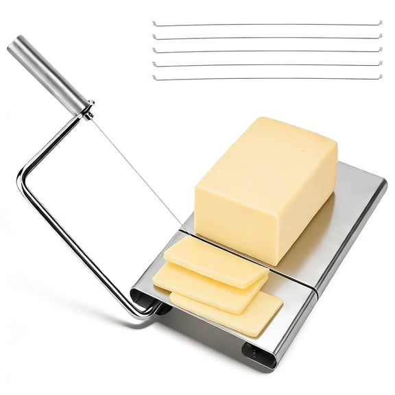 Cheese Slicer Cutter, Stainless Steel Butter Slicer Cutter with 5 Replaceable Wires for Block Cheese, Vegetables, Butter, Sausages, Bread