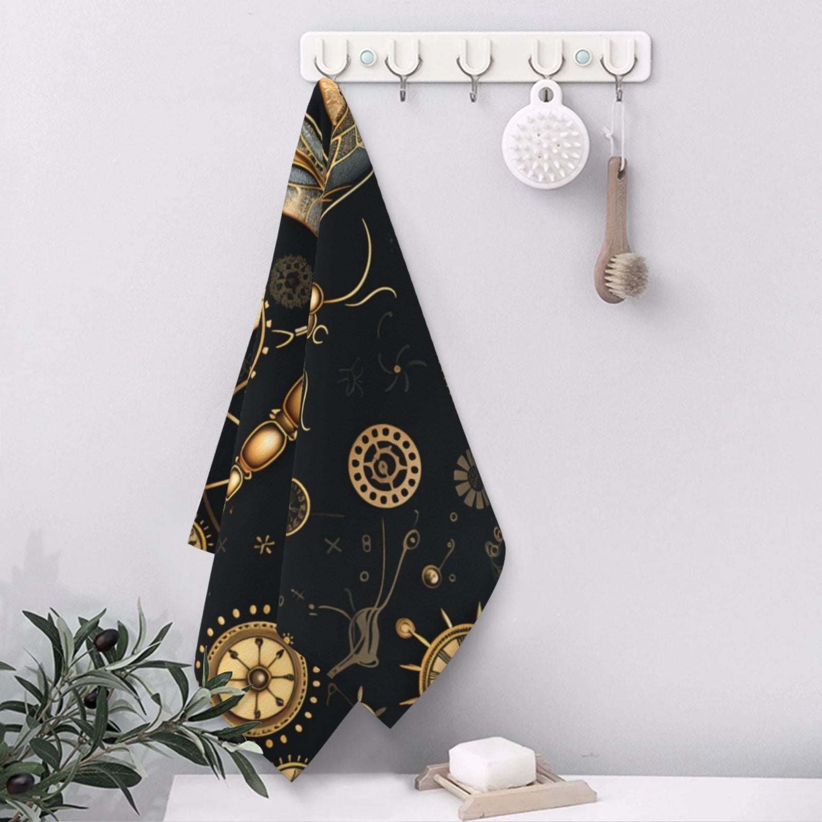 Gold Steampunk Dragonfly Black Golden 27.5" x 16" Ultra Soft Hand Towel, Face Wash Cloth for Bathroom, Gym, Travel, Pool