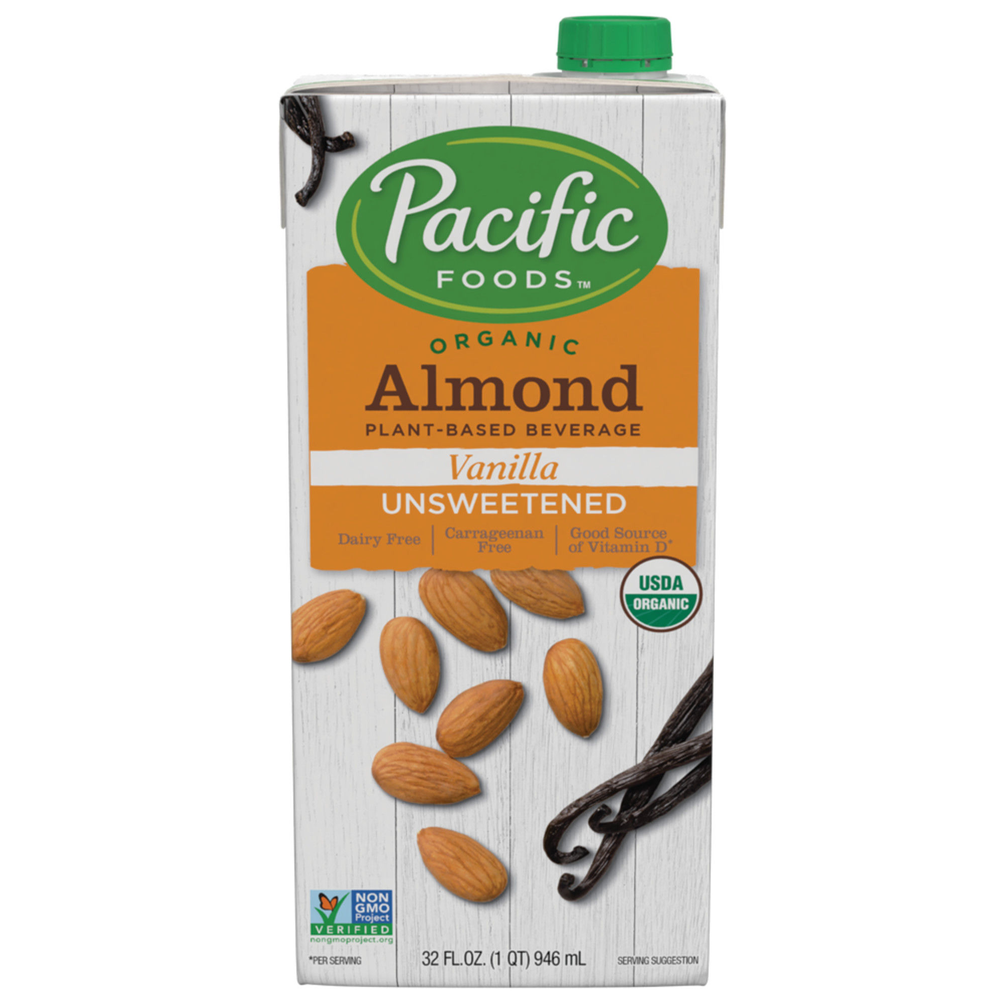 Pacific Foods Organic Unsweetened Almond Vanilla Plant-Based Beverage, 32oz