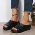thumbnail image 5 of Anuirheih Women Slip On Low Heel Slippers Wedge Thick Flat Sandals Slide Peep Toe Mule Roman Sandals(Black), 5 of 7