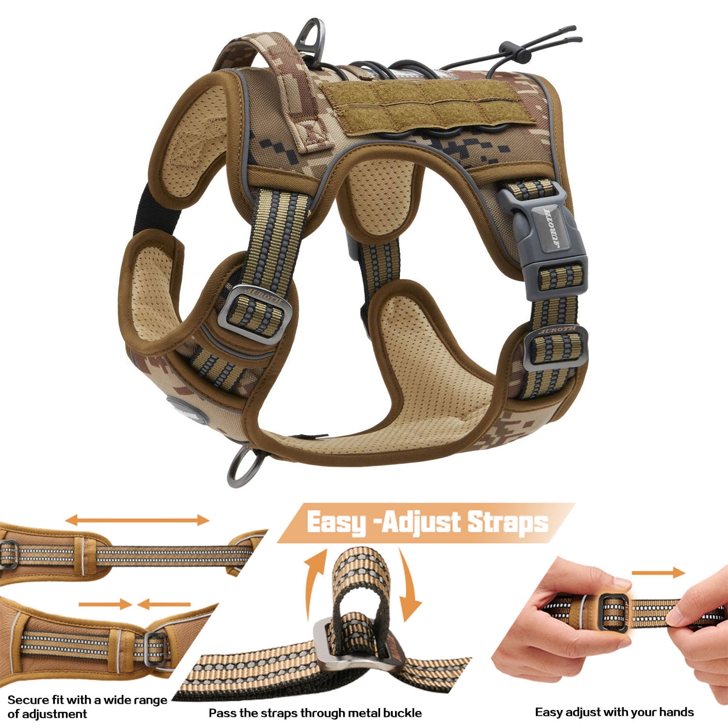 Auroth No Pull Dog Harness for Medium Dogs, Adjustable Easy on Pet Puppy Harness for Training Walking, Reflective Breathable Padded Dog Harness with Easy Control Handle, Desert Camo