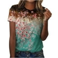 thumbnail image 1 of moda de las mujeres casual manga corta impreso cuello redondo suéter suelto top azul claro/l, 1 of 5