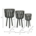 thumbnail image 4 of Set of 3 Wooden Planters on Stands - Modern Bamboo & Pine Wood Indoor/Outdoor Decorative Plant Holders for Home & Garden - Stylish Woven Baskets with Sturdy Legs; 26" Tall, Black, 4 of 8