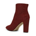 thumbnail image 4 of XYD Women Fashion Rhinestone Ankle Booties Sturdy Block Heel Side Zipper Pointed Toe Short Boots Party Shoes Size 8 Red, 4 of 4
