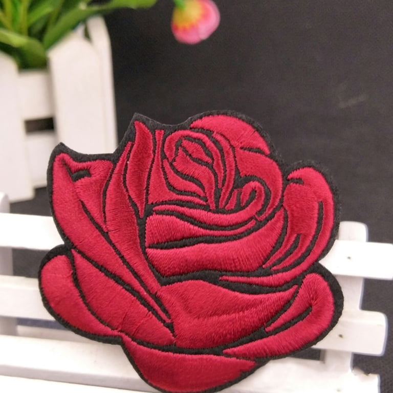 Patch Ricamata A Fiore Rosso Con Rosa - Da Stirare O Cucire Su Jeans, Giacca, Borsa