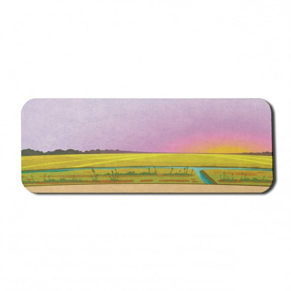 Colorful Computer Mouse Pad, Sunset Scenery and Landscape with a Small River and Reeds Grunge Look Countryside, Rectangle Non-Slip Rubber Mousepad Large, 31" x 12", Multicolor, by Ambesonne