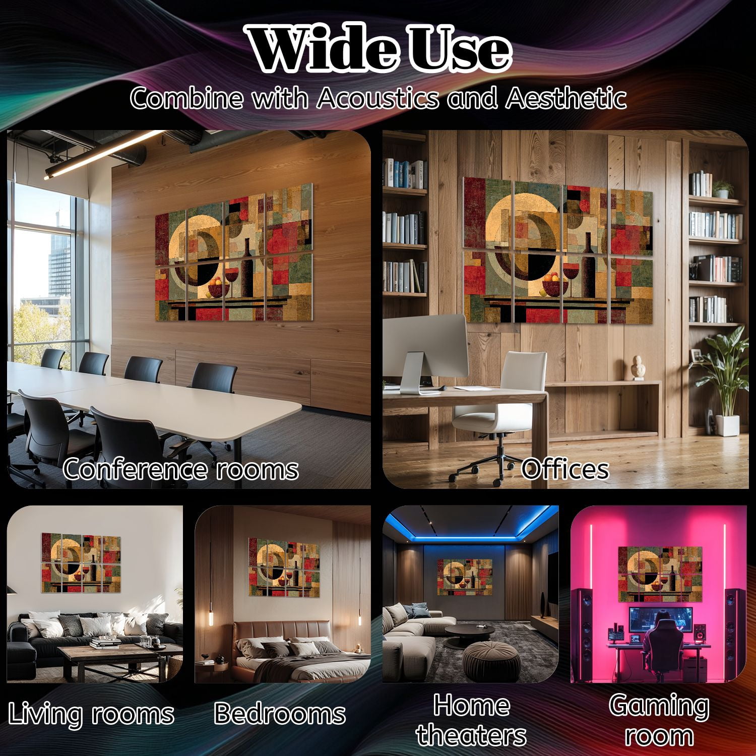 8 Pack Art Acoustic Panels Sound Absorbing Kitchen Living Room Dining Room Wine Glass Mural Still Life Abstract Decorative Soundproof Wall Panels Self Adhesive for Nursery Game Room Bedroom 48"x32"