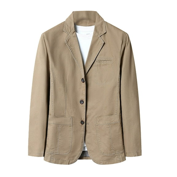 YLSDY Men Blazer Fashion Button Solid Casual Long Sleeve Jacket Suit Stylish Comfortable Cotton Outdoor Office Wear Khaki XXXXXL