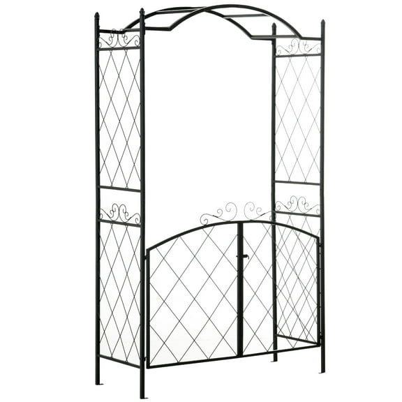 Garden Trellis 85" Garden Arch Arbor, Metal Arch Trellis with Gate, Garden Archway for Climbing Vines, Wedding Ceremony Decoration, Black,Outdoor Garden Arch