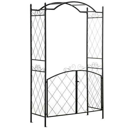 85" Garden Arch Arbor, Metal Arch Trellis with Gate, Garden Archway for Climbing Vines, Wedding Ceremony Decoration, Black