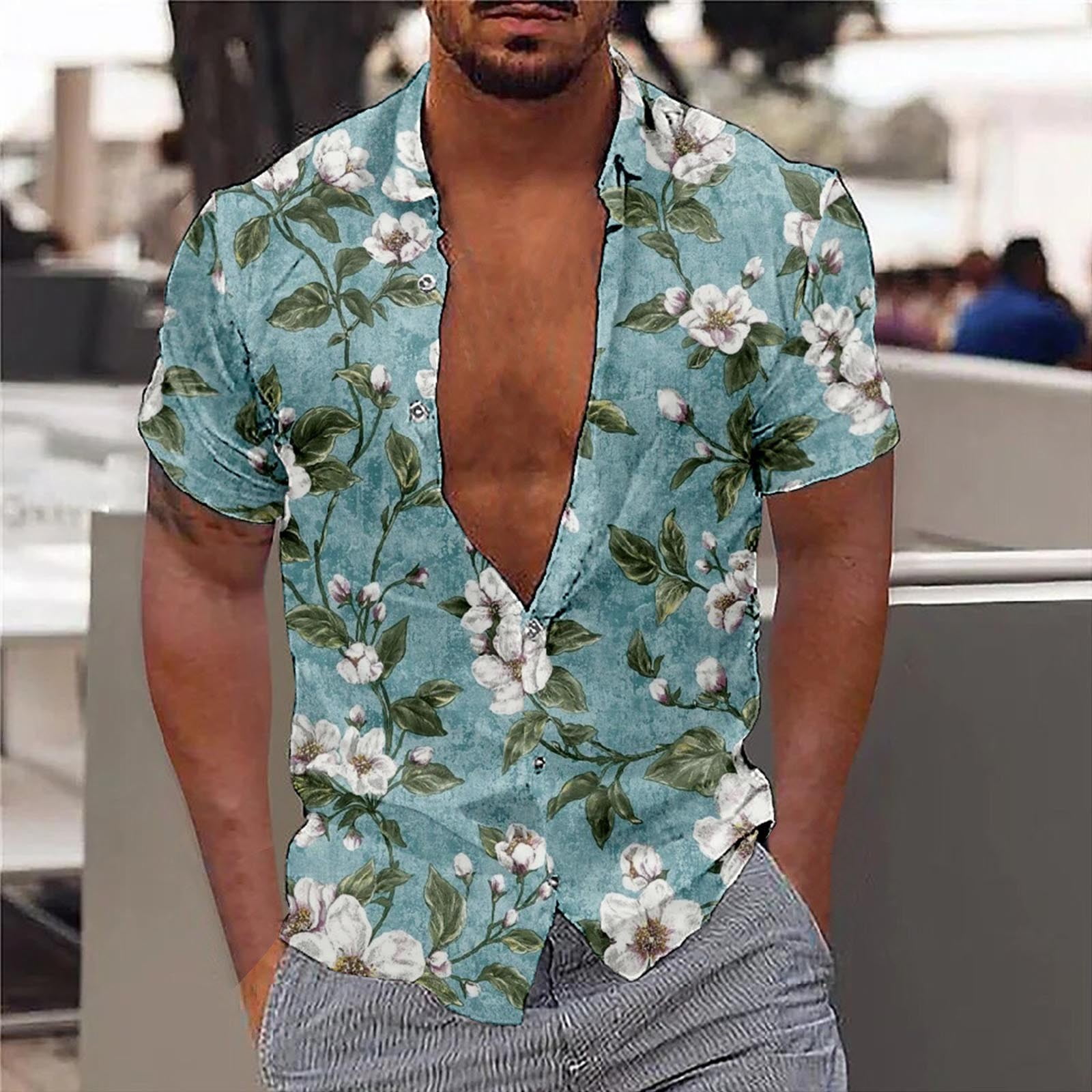 mens blue floral shirt
