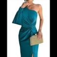 thumbnail image 2 of Vestido de Cóctel para Mujer, con un Solo Hombro, Larga y Abertura Alta, para Fiesta de Boda Azul Pavo Real XXXL, 2 of 8