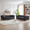 thumbnail image 2 of 2 Piece Living Room Chesterfield Sectional Sofa Set, 3 Seater Rolled Arms Upholstered Sofa with 3 Seater Classic Button-Tufted Sofa with Pillows & Gourd Wooden Legs for Living Room, Black, 2 of 5