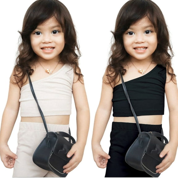 Esaierr Toddler Baby Girls Summer Clothes 2PCS Sets Solid Color One Shoulder Sleeveless Vest Tops Elastic Shorts Casual Outfits 9 Months - 4 Years