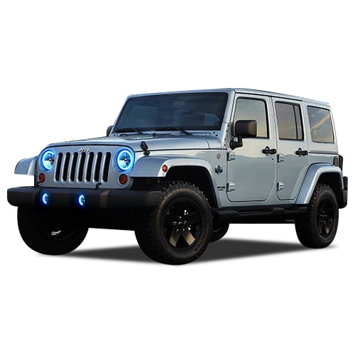 Flashtech Blue Led Halo Ring Headlight And Fog Light Kit For Jeep Wrangler 07 17 Walmart Com