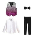 thumbnail image 5 of DHFJKG Carnival Boys 4PCS Performance Suit Set Sparkly Gradient Sequins Vest With Long Sleeve Button Up Collared Shirts Bow-Tie Dress Pants Party Show Cozy Outfit, 5 of 8