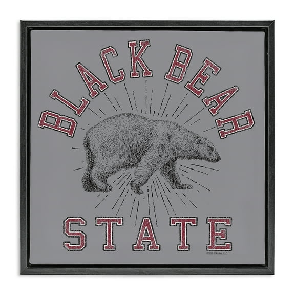 Stupell Industries Vintage Black Bear State Novelty & Humor Painting Black Floater Framed Canvas Art Print Wall Art, 18 x 18