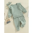 thumbnail image 3 of Bagilaanoe Toddler Baby Girl Long Pants Set Long Sleeve Sweatshirt Pullover Tops + Sweatpants + Headband 6M 12M 18M 24M 3T Kids Casual Sweatsuits, 3 of 8