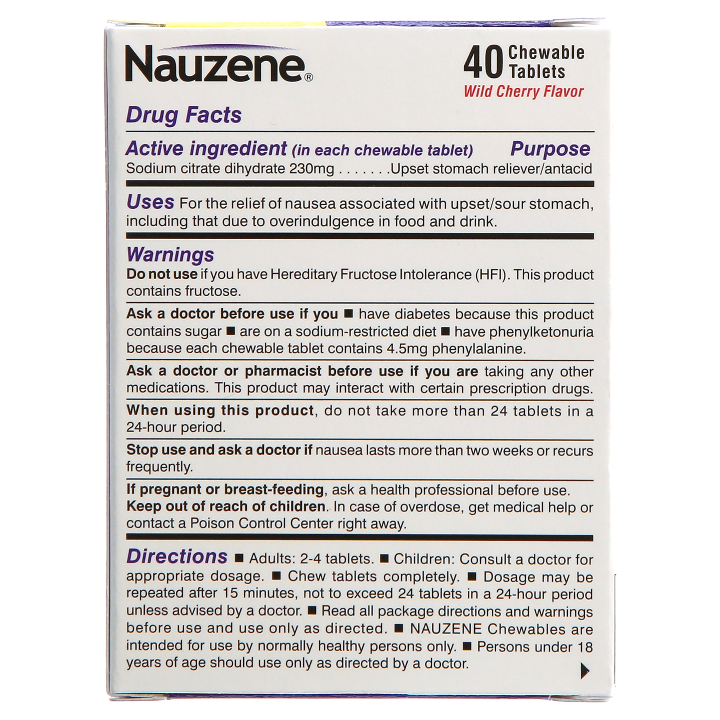 Nauzene For Upset Stomach Nausea Wild Cherry Flavor Chewable Tablets 40 Ct Walmart Com
