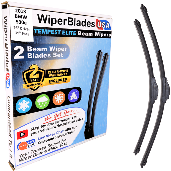 2018 BMW 530e Beam Wiper Blades Wipers w/2yr Warranty (Set of 2) (WiperBladesUSA)