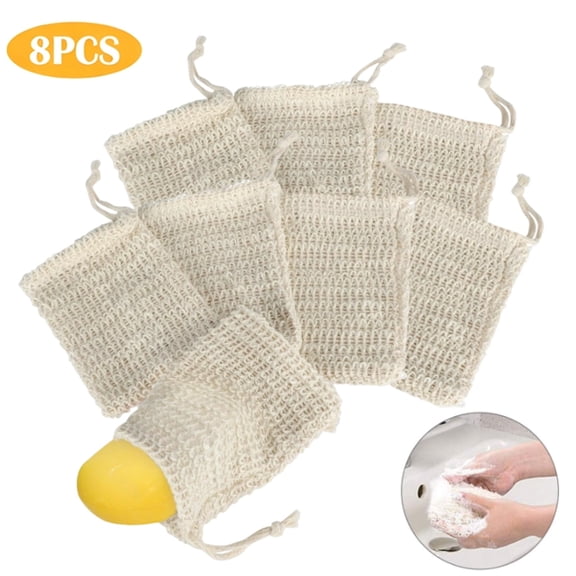 8 Pack Drawstring Mesh Soap Saver Bags, Natural Durable Bath Net Pouches for Foaming, Lathering and Soap Drying, Fits Most Size Bar Soaps