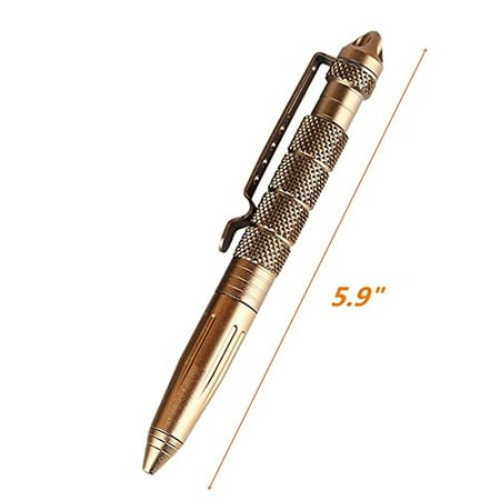 - Acme Approved Aircraft Grade Aluminum Tactical Pen with Glass breaker, Writing, Self Defense Multifunctional Survival Tool - Gold