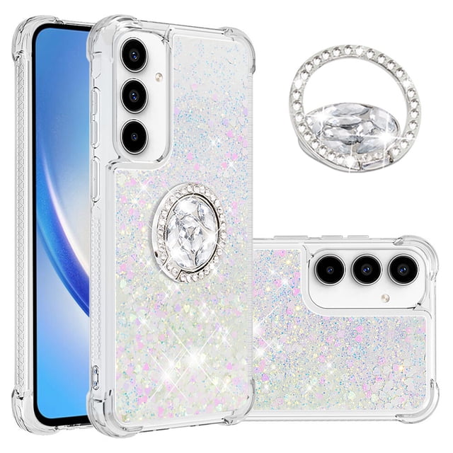 Funda para Samsung Galaxy A55 5G con Brillo Líquido Flotante, Purpurina, Parachoques y Anillo Giratorio Soporte