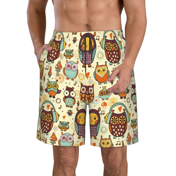 Balery Cute Owls Traje de Baño Estilo Hawaiano para Hombre, Shorts de Secado Rápido con Bolsillos-X-Large