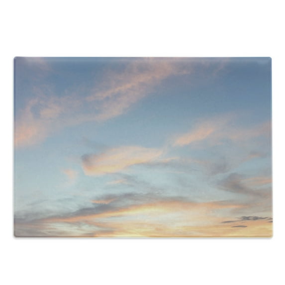 Sky Cutting Board, Skyline with Clouds Sunset Photography Majestic Image, Decorative Tempered Glass Cutting and Serving Board, Large Size, Pale Blue Yellow Peach, by Ambesonne
