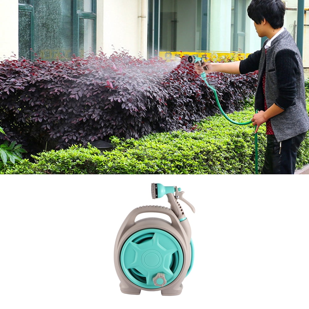 BIMZUC Garden Hose Cart Water Pipe Reel Rack with High Pressure Sprayer Watering Accessories 11.8 x 10.4 x 4.7 in / 30 x 26.5 x 12 cm Heavy Duty Hose Storage Solution for Garden Patio Yard