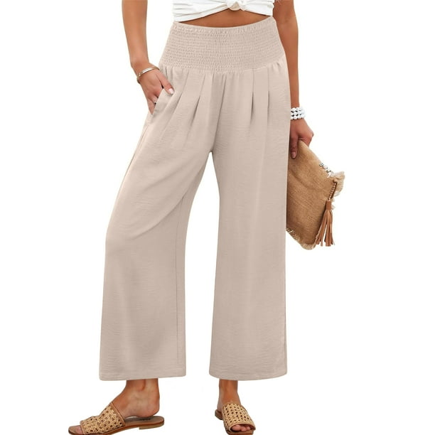 Pantalones Palazzo ANRABESS de cintura alta y pierna ancha para mujer