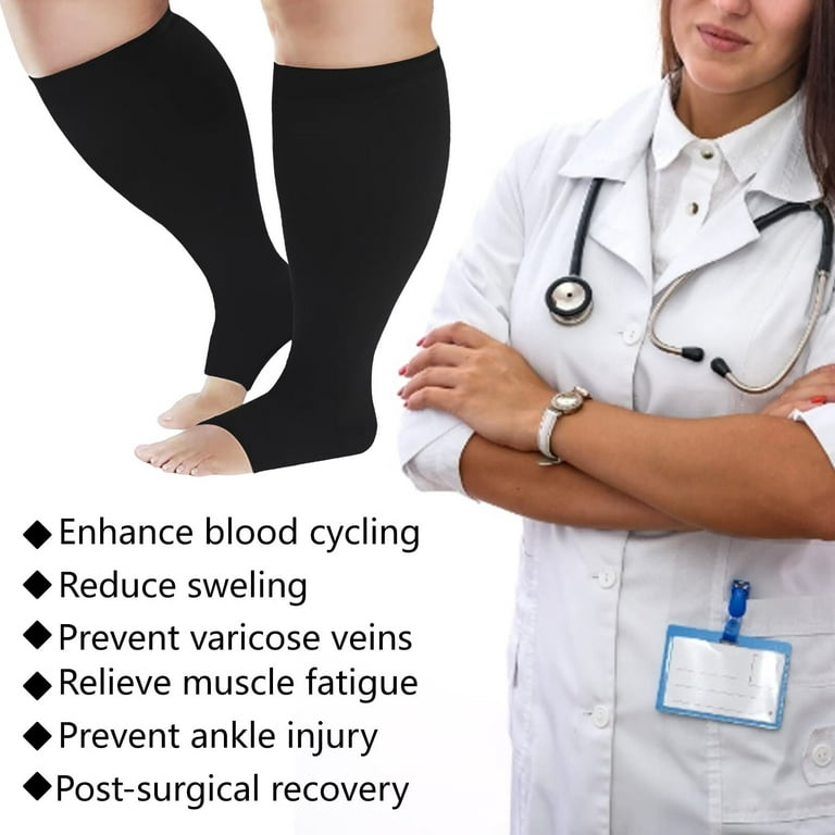 Tancuzo Plus Size Compression Socks Circulation Support 20-30 mmHg Knee  High Medical Pro Toeless Open Toe Compression for Women 