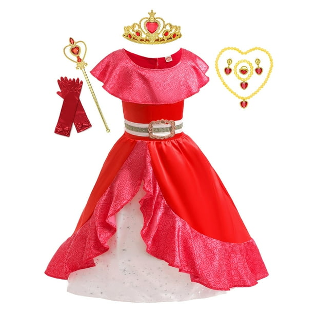 Disfraz de Princesa Elena de Avalor para niña, ropa de juego de rol de Anime de Disney, traje de Cosplay de Carnaval de Halloween, vestido largo con volantes rojos para niño Fivean unisex