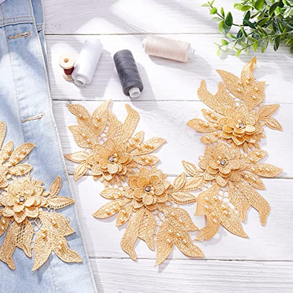 Gauze Sequins Gold Thread Feather Phoenix Tail Patches Sewing Fabric Collar  Applique Brooch Embroidery Lace Patch DIY Wedding Gown Cheongsam Bridal  Dress Crafts 1 Set/5pcs (White) Ivory,Gold,White
