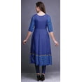 thumbnail image 4 of Bimba Blue2 Geometric Leaves & Floral Print Long Anarkali For Women Indian Kurti Casual Ethnic Tunic X-Small, 4 of 5