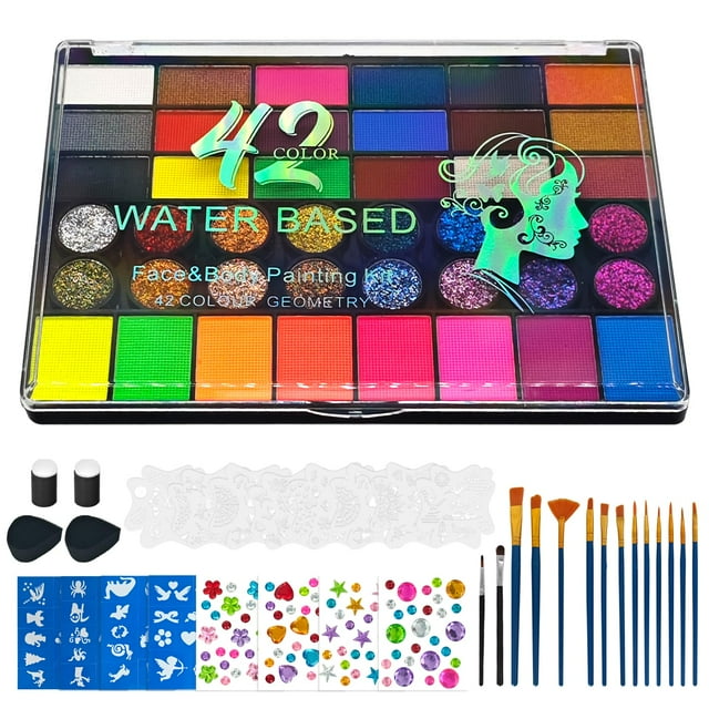 Kit de pintura facial Psittazze Professional 42 colores con plantillas