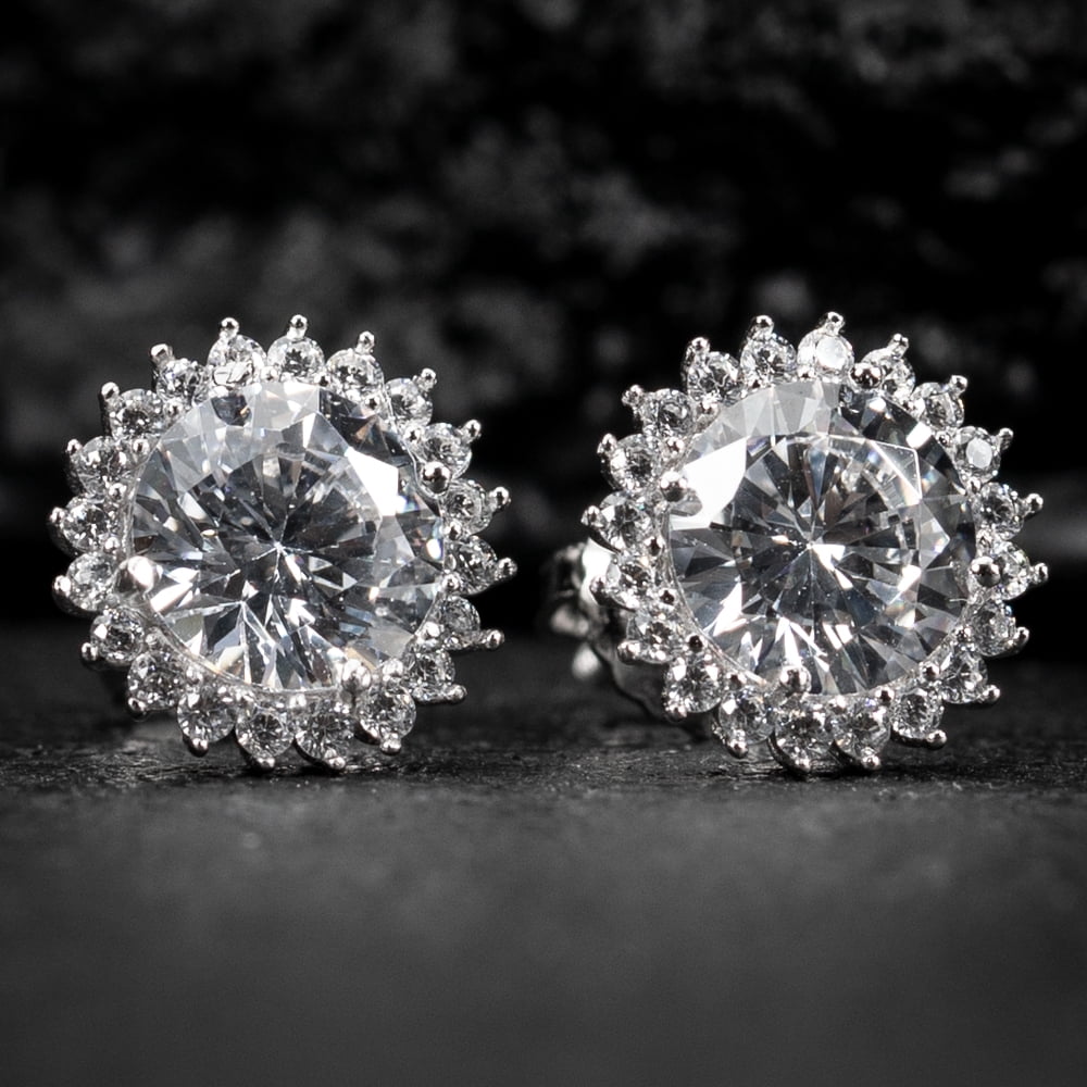Round Solitaire Halo White Gold 925 Sterling Silver 1.75Ct VVS Moissanite Circle Stud Earrings