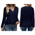 thumbnail image 2 of Camisa de Larga de Otoño para Mujer, Cuello en V, Jersey de Punto, Túnica, Camisa Formal Informal para Mujer Azul Oscuro S, 2 of 7