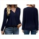 thumbnail image 2 of Camisa de Larga de Otoño para Mujer, Cuello en V, Jersey de Punto, Túnica, Camisa Formal Informal para Mujer Azul Oscuro M, 2 of 7