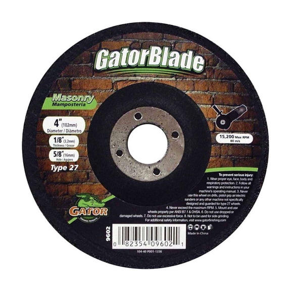 GatorBlade 9602 Cut-Off Wheel, 4 in Dia, 1/8 in Thick, 5/8 in Arbor, 24 Grit, Silicone Carbide Abrasive