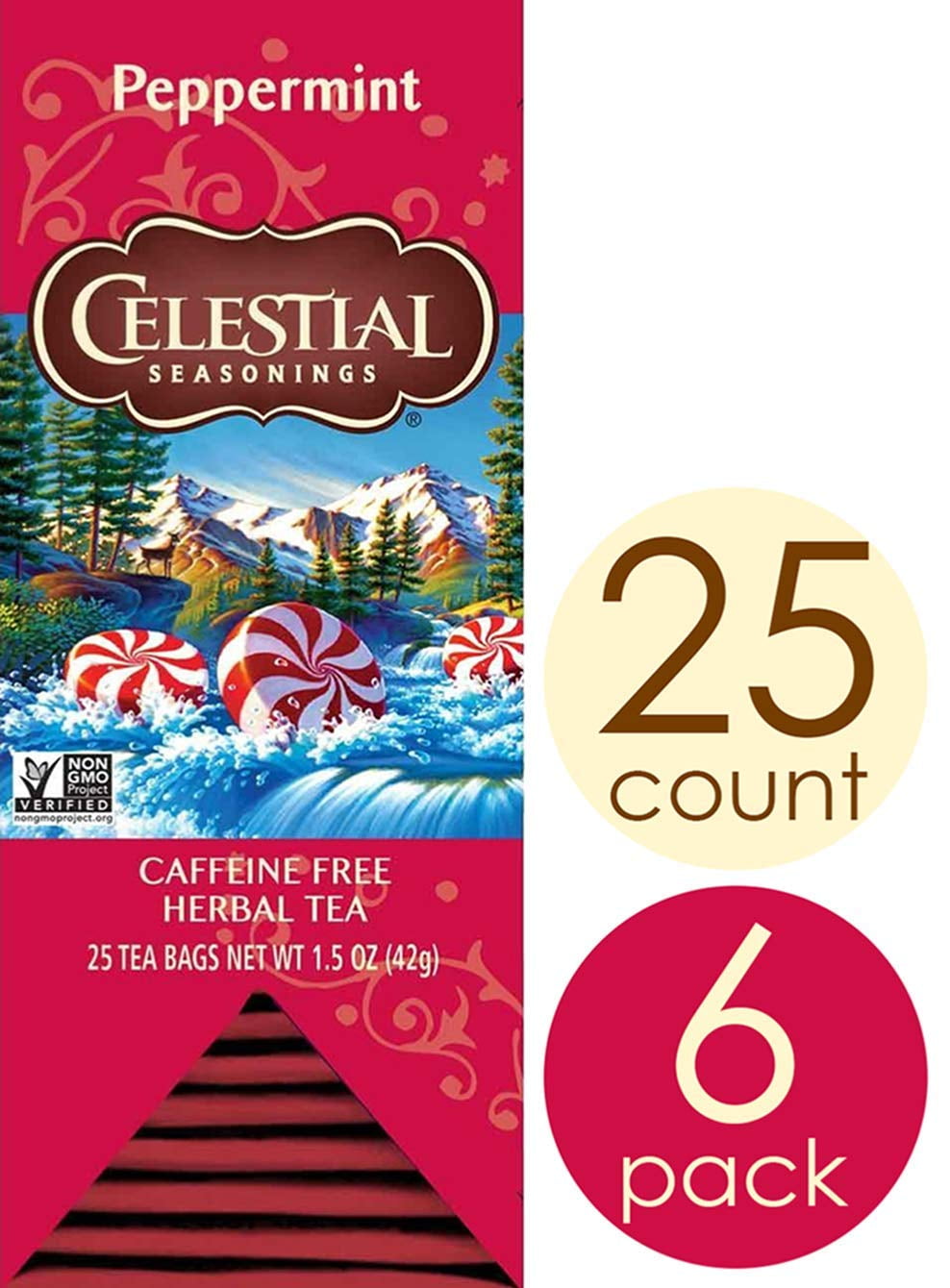Celestial Seasonings Herbal Tea, Peppermint, 25 Count (Pack of 6)