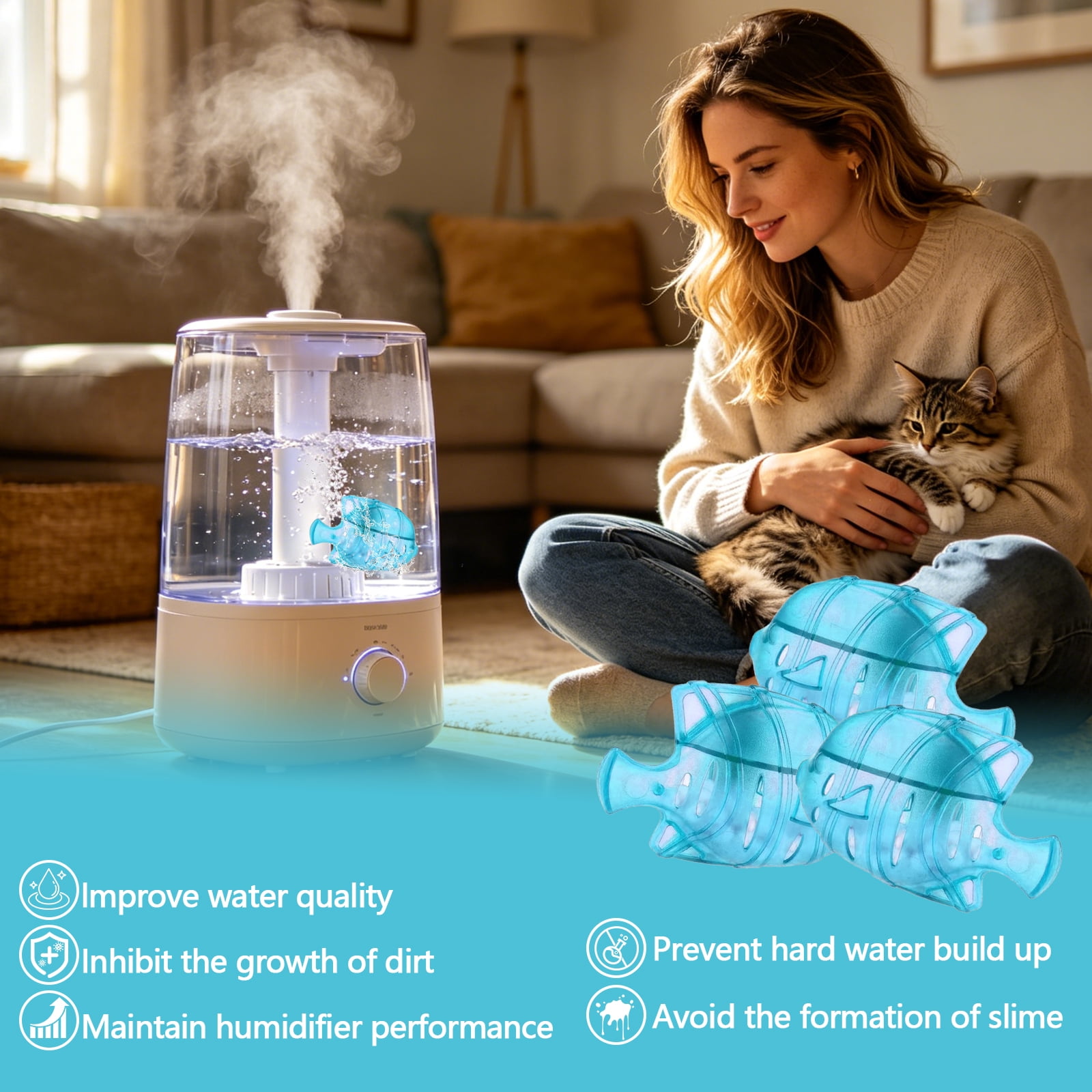 Arcticwind 30 Pack Humidifier Cleaning Fish, Humidifier Cleaner for Humidifiers and Fish Tanks, Purifies Water, Prevents Hard Water Build-Up, Reduces Scale,Blue