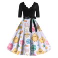 thumbnail image 2 of LWavelet Women's 3/4 Sleeve Scalloped Neck Fit-and-Flare Dress, Bunny & Easter Egg Basket Print with Satin Bow Belt for Easter & Party Outfits Purple Pink L, 2 of 5