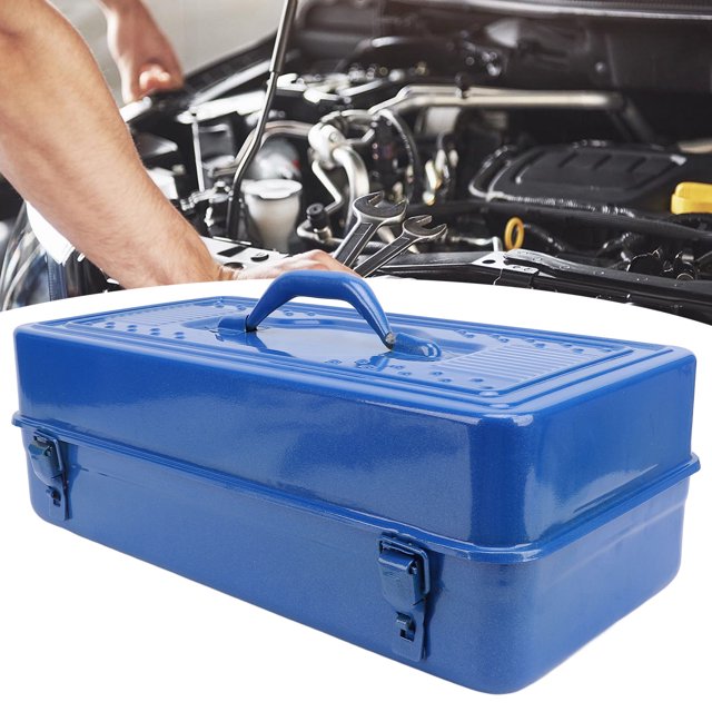 Blue Tool Chest Storage Organizer, Blue Toolbox Metal Structure High Load Bearing Portable Tool Storage Organizer for Workshop Garage Car Job Site